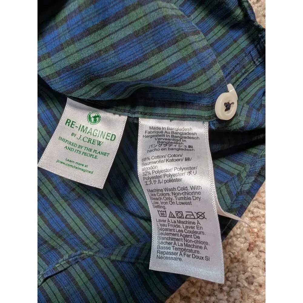 J. Crew button up, SLIM, UNTUCKED shirt, XL, green & blue plaid; Cotton Blend